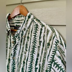 DAVID TAYLOR 90s vintage vacation shirt 100% cotton funky geeen button down XL